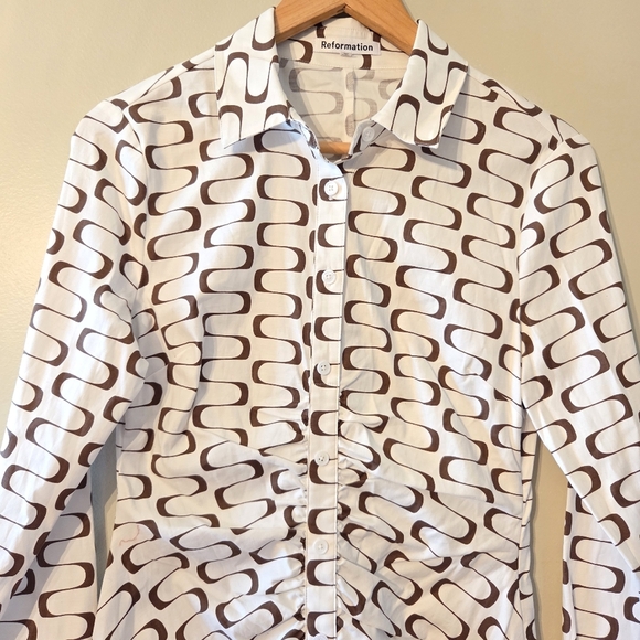 Reformation Vicki Women's Long Sleeve Cotton Frequency Print Mini Dress Size 4 - Picture 7 of 16